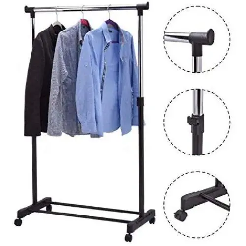 Adjustable Rolling Clothes Hanger Coat Rack Floor Hanger Storage Wardrobe Clothing Drying Racks with Shoe Rack