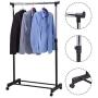 Adjustable Rolling Clothes Hanger Coat Rack Floor Hanger Storage Wardrobe Clothing Drying Racks with Shoe Rack