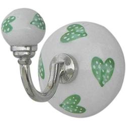 Indianshelf Handmade 3 Artistic Vintage Green Ceramic Heart Key Hooks Hangers/Clothes Hooks for Doors