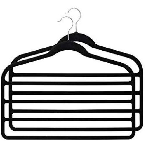 High-tech type 2pcs Pants Hangers Velvet Multi Function Clothes Hanger for Cloth Pants Belt Tie Scarf Closet Organizer,Black