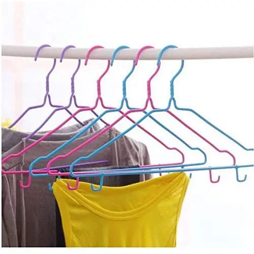 10pcs 38cm Durable High Manganese Steel Closet Adult Skirt Dress Clothes Hangers with Trouser Bar Hook Non-Slip Rack Color Random