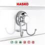 HASKO accessories - Powerful Vacuum Suction Cup Hook Holder - Organizer for Towel, Bathrobe and Loofah - Strong Stainless Steel Hooks for Bathroom & Kitchen, Towel Hanger Storage, Chrome (2 Pack)