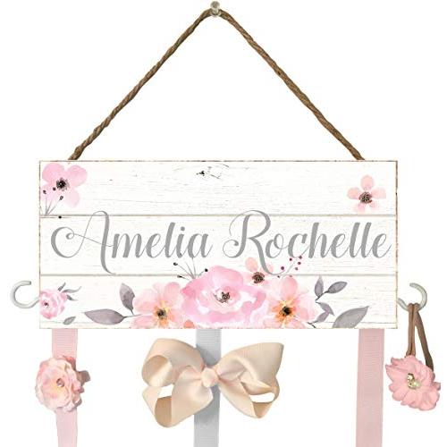 Elegant Personalized Hair Bow Holder with Hooks, Headband Holder, Hair Bow Holder, Baby Shower Gift, Pink, Gray, Elegant, Hair Bow Organizer, Farmhouse baby bedroom decor, Hanger, Blush Nursery