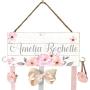 Elegant Personalized Hair Bow Holder with Hooks, Headband Holder, Hair Bow Holder, Baby Shower Gift, Pink, Gray, Elegant, Hair Bow Organizer, Farmhouse baby bedroom decor, Hanger, Blush Nursery