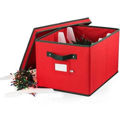 ZOBER Christmas Light Boxes Storage - Premium 600D Oxford, with 4 Plastic Light Wraps, to Store Up to 800 Holiday Christmas Lights Bulbs, Reinforced Stitched Handles 5 Year Warranty (Red) ZOBER Christmas Light Boxes Storage - Premium 600D Oxford, with 4 Plastic Light Wraps, to Store Up to 800 Holiday Christmas Lights Bulbs, Reinforced Stitched Handles 5 Year Warranty (Red)
