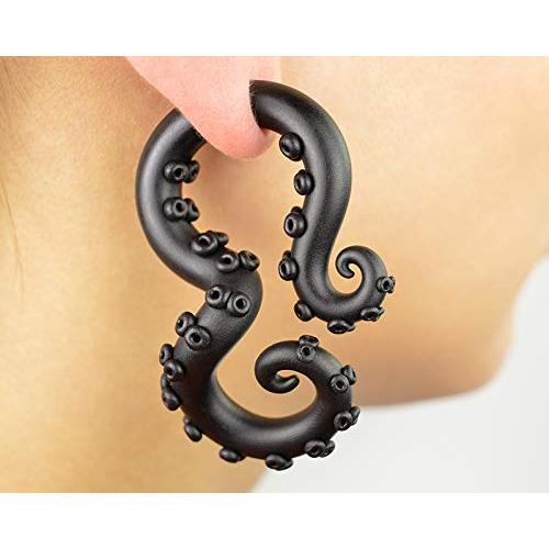 Ear Piercings Octopus Tentacle Earrings Ear Gauges Real Plugs True Actual Body Jewelry Fake Gauge Earrings Faux Tunnels Cheater Stretcher Ear Tapers Ear Hangers Stretched Gauged Ears Fake Stud