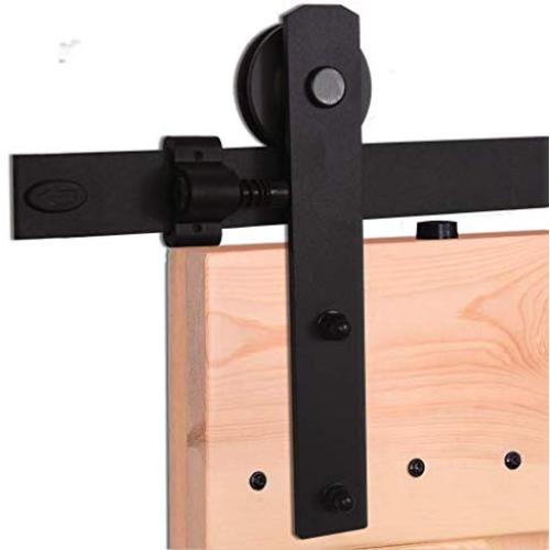 CCJH 6.6FT New Shape Hanger Heavy Duty Sturdy Sliding Barn Door Hardware Kit for Single Wood Door (Pre-drilled Hole‘s Spacer is 16 inch)