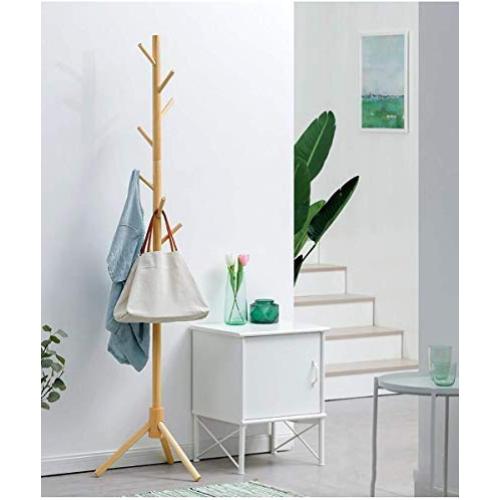 TD Simple Solid Wood Floor Coat Rack, Child Fashion Clothes Hanger, Living Room Bedroom Hangers Bag Rack (Color : B Wood Color)