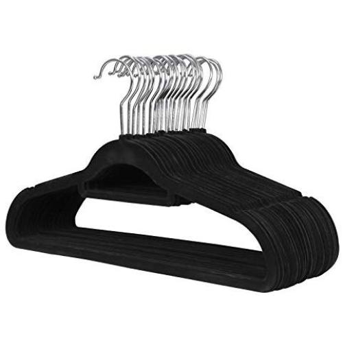 Adumly 100PCS 360 Degree Non Slip Velvet Clothes Suit/Shirt/Pants Velvet Hangers Black