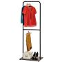 Adjustable Height Single Bar Garment Rack, Metal Pipe Design Clothes Hanger with Wood Base