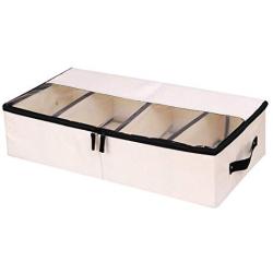 In kds Clothes Shoes Organizer Multifunction Foldable Under The Bed Storage Boxes with Dust-Proof Lid 4 Compartment (Beige)