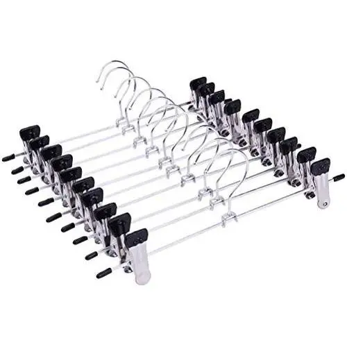 Cabilock Clothes Hanger 10pcs Non-Slip Stainless Steel Hangers Drying Clothes Hanger with Clips for Coat Trouser Pants (Black)