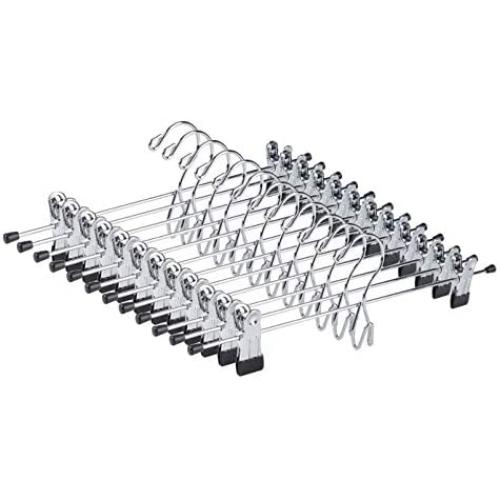 Amber Home Heavy Duty Chrome Metal Add on Hanger Stackable Hanger Multi Pants Clothes Hanger with Clips Set of 12