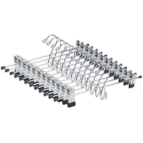 Amber Home Heavy Duty Chrome Metal Add on Hanger Stackable Hanger Multi Pants Clothes Hanger with Clips Set of 12 Amber Home Heavy Duty Chrome Metal Add on Hanger Stackable Hanger Multi Pants Clothes Hanger with Clips Set of 12