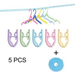 UYMIQ 5Pcs Clothes Hangers Portable Folding Plastic + 3M Clothesline Portable Windproof for Outdoor Travel Hiking Camping Hotel