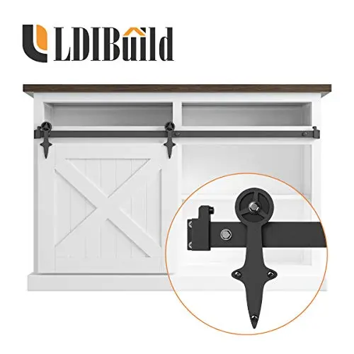 LD BUILD 4ft Mini Sliding Barn Door Hardware Kit, Unique Design Hanger, Easy Installation, Quality Roller, Perfect for Cabinets, TV Stands for 24" Wide DoorPanel (Vintage Steering Wheel Style)