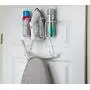 Sunbeam Laundry Room Metal Over the Door Hanging Ironing Board Holder and Organizer, Holds Standard Size Iron, Board, Spray Bottles, Starch, Fabric softener, White finish