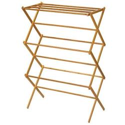 Household Essentials 6524 Tall Indoor Folding Wooden Clothes Drying Rack | Dry Laundry and Hang Clothes | Bamboo