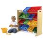 Tot Tutors Kids Toy Storage Organizer with 12 Plastic Bins, Natural/Primary (Primary Collection)