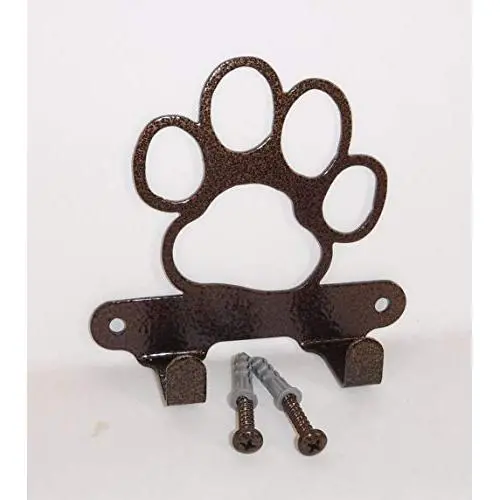 Dog Leash Hook Hanger. Dog Paw. Copper Vein Color. Made in USA. Solid Steel. Screws Included.