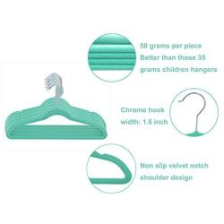 TQVAI 50 Pack Kid Velvet Clothes Hangers Non Slip Space Saver, Mint Green