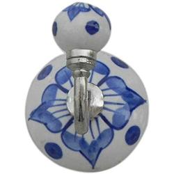 Indianshelf Handmade 1 Artistic Vintage Blue Ceramic Flower Clothes Hooks Hangers/Key Hooks for Purse