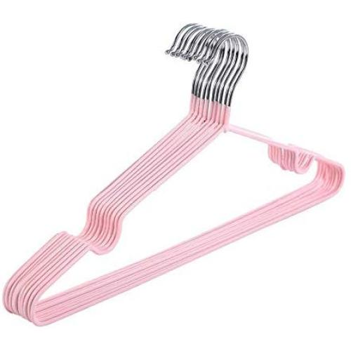 Clothes Hangers 10 Packs Metal Non-Slip Dip Plastic Adult Drying Rack Home Creative Hanger Stainless Steel Hangers (Color : Pink)