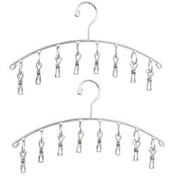 Cabilock Clothes Hanger 2pcs Stainless Steel Arc-Shaped Laundry Hangers with 8 Clips Clothes Drying Rack for Underwears Socks Towels