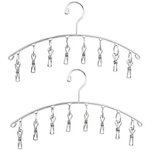 Cabilock Clothes Hanger 2pcs Stainless Steel Arc-Shaped Laundry Hangers with 8 Clips Clothes Drying Rack for Underwears Socks Towels