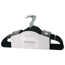 Simplify Hangers/Plastic/Velvet Covering with Zinc Hooks for Clothes - Black - Pack of 25 - 9&quotx 17.70" x 0.16"