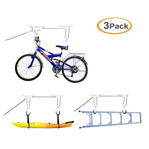 Barbella 3-Set Bike Lift Hoist for Garage Storage, Kayaking Pulley Rack Heavy Duty Ceiling Mounted Hoist Storage Garage Hanger