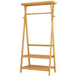 ZEMIN Floor Standing Coat Rack Tidy Hanger Clothes Clean Hooks Shelves Easy Install Bamboo, Wood Color, 2 Sizes (Color : Wood Color, Size : 100x43x160cm)