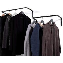 Wall Mounted Adjustable Durable Steel Clothes Rack Set of 2 Drying and Hanging Closet Bar Rail Organizer (Black)