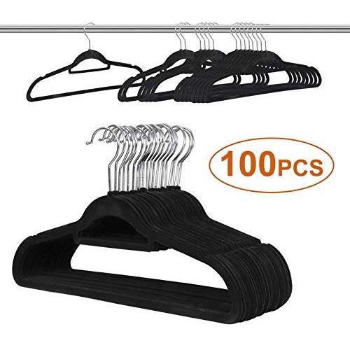 MB-THISTAR 100PCS 360 Degree Non Slip Velvet Clothes Suit/Shirt/Pants Velvet Hangers Black