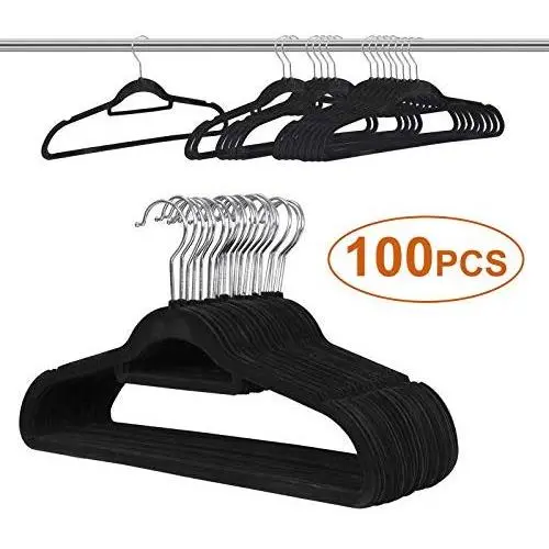 MB-THISTAR 100PCS 360 Degree Non Slip Velvet Clothes Suit/Shirt/Pants Velvet Hangers Black MB-THISTAR 100PCS 360 Degree Non Slip Velvet Clothes Suit/Shirt/Pants Velvet Hangers Black
