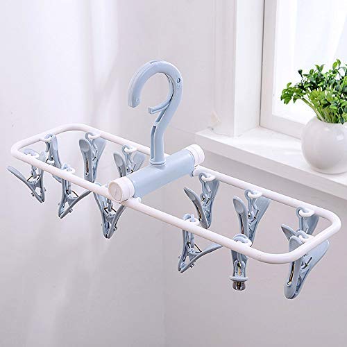 HSada Folding Portable Clip Drip Hangers for Baby Clothes Socks Underwear Lingerie Laundry Hanger - with 12 Clip - Rotateable 360 Degrees - Space Saving