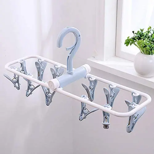 HSada Folding Portable Clip Drip Hangers for Baby Clothes Socks Underwear Lingerie Laundry Hanger - with 12 Clip - Rotateable 360 Degrees - Space Saving