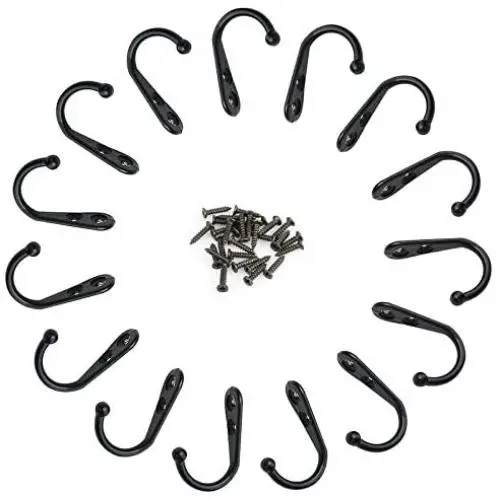 15 Pcs Black Wall Mounted Coat Hooks, Hanger Hook with 30 Pieces Screws for Hanging Hat, Towel, Key, Robe, Coats, Scarf, Bag, Cap, Coffee Cup, Mugs 15 Pcs Black Wall Mounted Coat Hooks, Hanger Hook with 30 Pieces Screws for Hanging Hat, Towel, Key, Robe, Coats, Scarf, Bag, Cap, Coffee Cup, Mugs