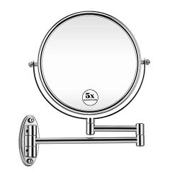 GloRiastar 5X Wall Mounted Makeup Mirror - Double Sided Magnifying Makeup Mirror for Bathroom, 8 inch Extension Polished Chrome Finished Mirror