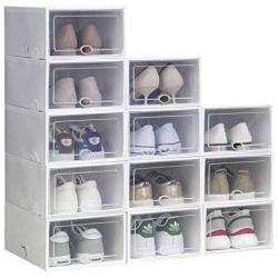 IRONLAND Storage Shoe Boxes White 12 Pack Clear Plastic Stackable White