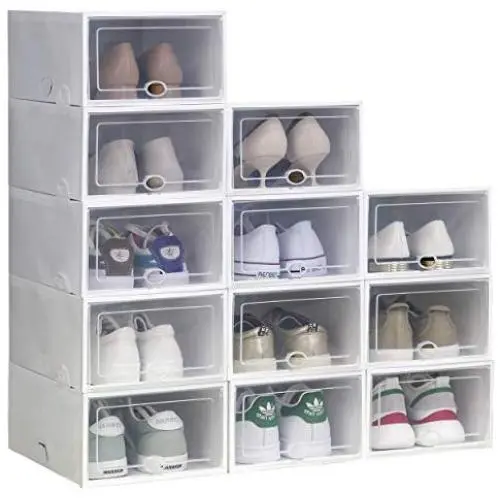 IRONLAND Storage Shoe Boxes White 12 Pack Clear Plastic Stackable White
