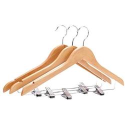 5pcs 44cm Wooden Suit Hangers with Polished Clips and Hooks, Natural Wood, Wooden Clothes Hangers