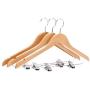 5pcs 44cm Wooden Suit Hangers with Polished Clips and Hooks, Natural Wood, Wooden Clothes Hangers