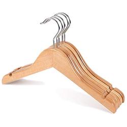 Feian 10pcs Kids Children Baby Wood Wooden Clothes Dress Shirt Hangers with Extra Smoothly Notches, Non-Slip Clothes Racks, Space Saving 360 Degree Swivel Hook(Wood Color)