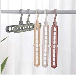 Multilayer Anti Slip Hanger Plastic 9 Hole Windproof Magic Clothes Hanger Space Saving Organizer Fix Holder Storage Rack Buckle 10pcs Random Color