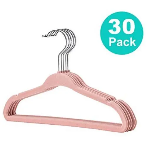 Non-Slip Velvet Hangers XUANOU 10/20/30 Pack Non-Slip Velvet Kids Hangers for Jackets, Pants, Dress Clothes Gary Pink (Pink C)