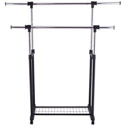 MTN Gearsmith New Double Rail Rolling Garment Rack Adjustable Clothes Drying Hanger Laundry Rack
