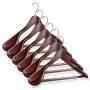 Casafield - 6 Cherry Wide Shoulder Wooden Suit Hangers - Premium Lotus Wood, Non-Slip Pant Bar & Chrome Swivel Hook for Dress Clothes, Coats, Jackets, Pants, Shirts, Skirts