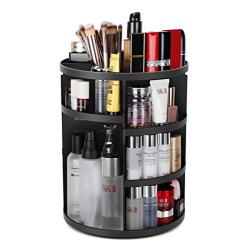 Syntus 360 Rotating Makeup Organizer, DIY Adjustable Bathroom Makeup Carousel Spinning Holder Rack, Large Capacity Cosmetics Storage Boxes Vanity Shelf Countertop, Fits Makeup Brushes, Lipsticks, Black