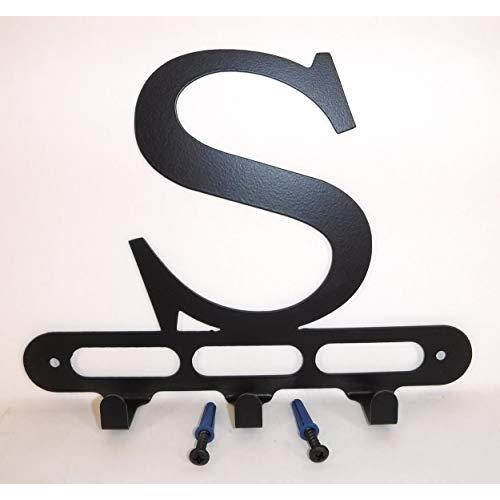 Capital Letter S Monogram Wall Hook Hanger. Satin Black. Solid Steel. Screws Included.